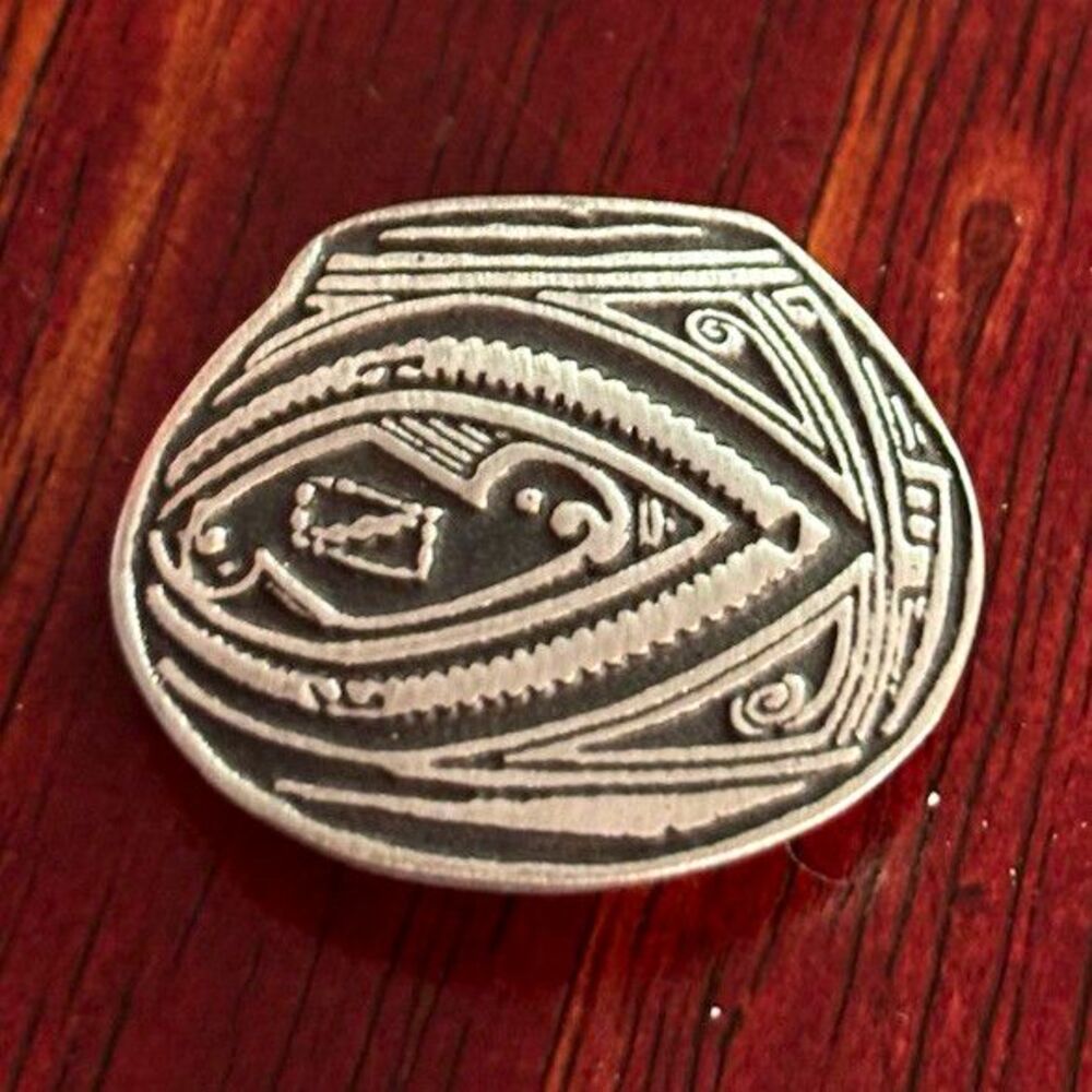 Silver Tone Round Etched Pewter Shank Sewing Button, Geometric Pattern, 1 Pc